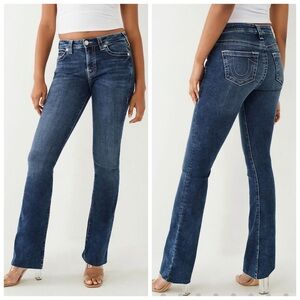 NWT True Religion BECCA BOOTCUT JEAN dark blue frayed hem size 28